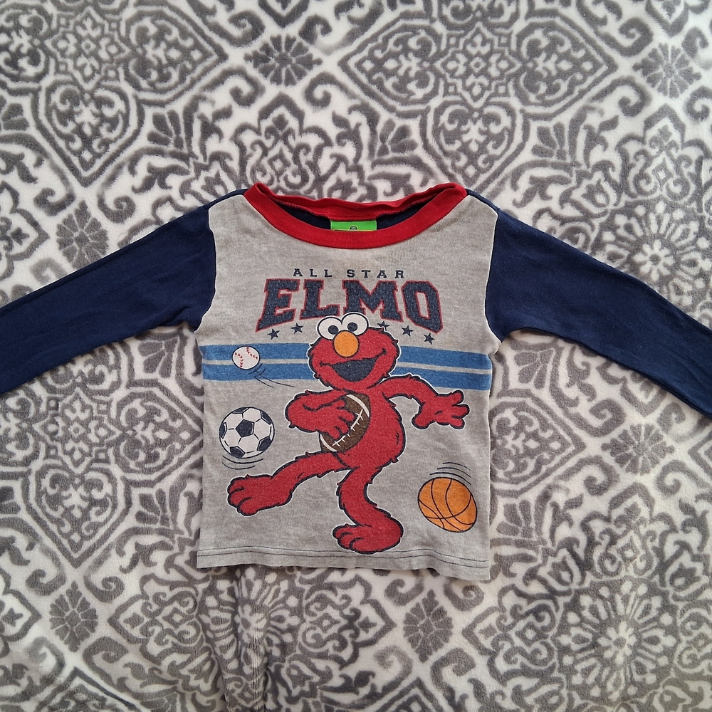 Sesame Street Elmo All-Star Long Sleeve Shirt - Gray and Navy